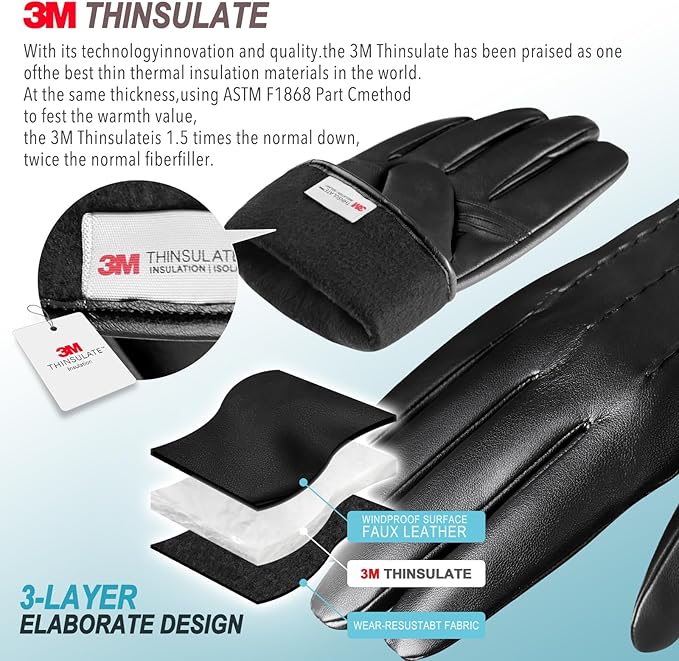 Touchscreen Gloves Leather Cashmere-Lined