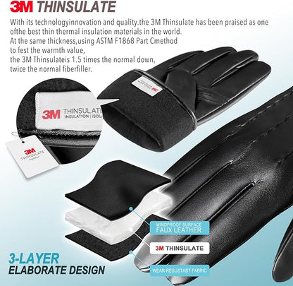 Touchscreen Gloves Leather Cashmere-Lined