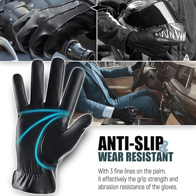 Touchscreen Gloves Leather Cashmere-Lined