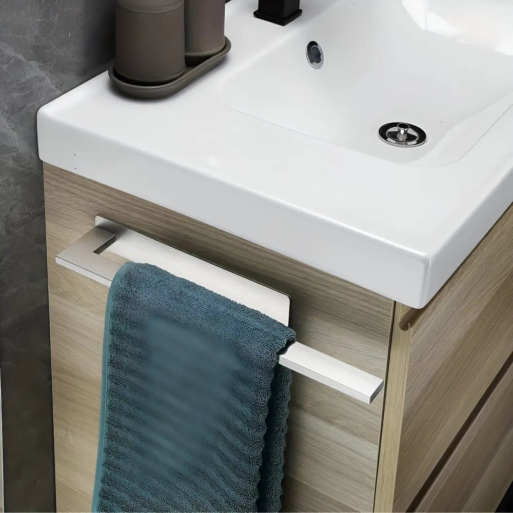 Towel Holder Adhesive No-Drill Brushed Stainless Space-Saving