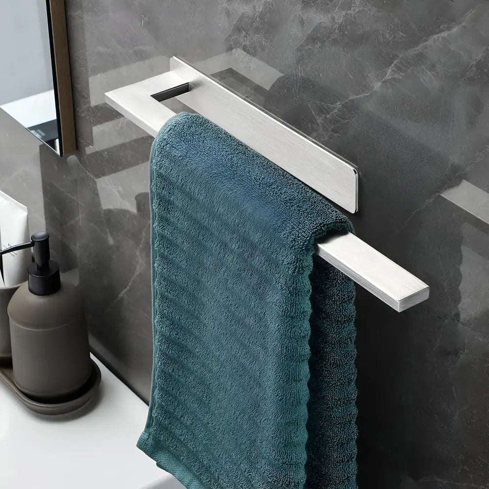 Towel Holder Adhesive No-Drill Brushed Stainless Space-Saving