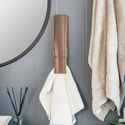 Towel Holder No Drill Self-Adhesive Wood Spring Clip