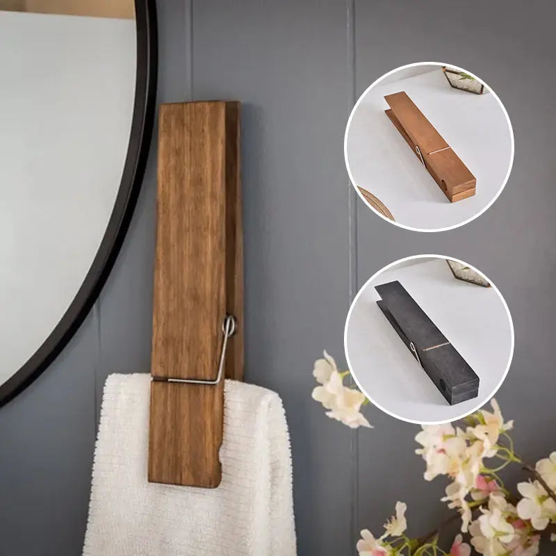 Towel Holder No Drill Self-Adhesive Wood Spring Clip