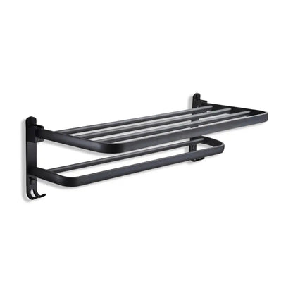Towel Holder Wall-Mounted Aluminum Double Bar & Hooks 50cm