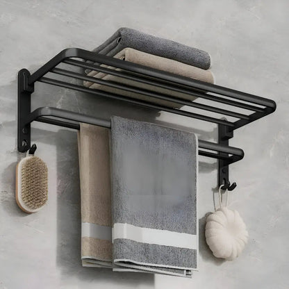 Towel Holder Wall-Mounted Aluminum Double Bar & Hooks 50cm