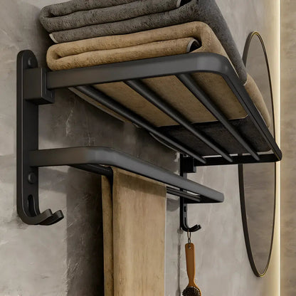 Towel Holder Wall-Mounted Aluminum Double Bar & Hooks 50cm