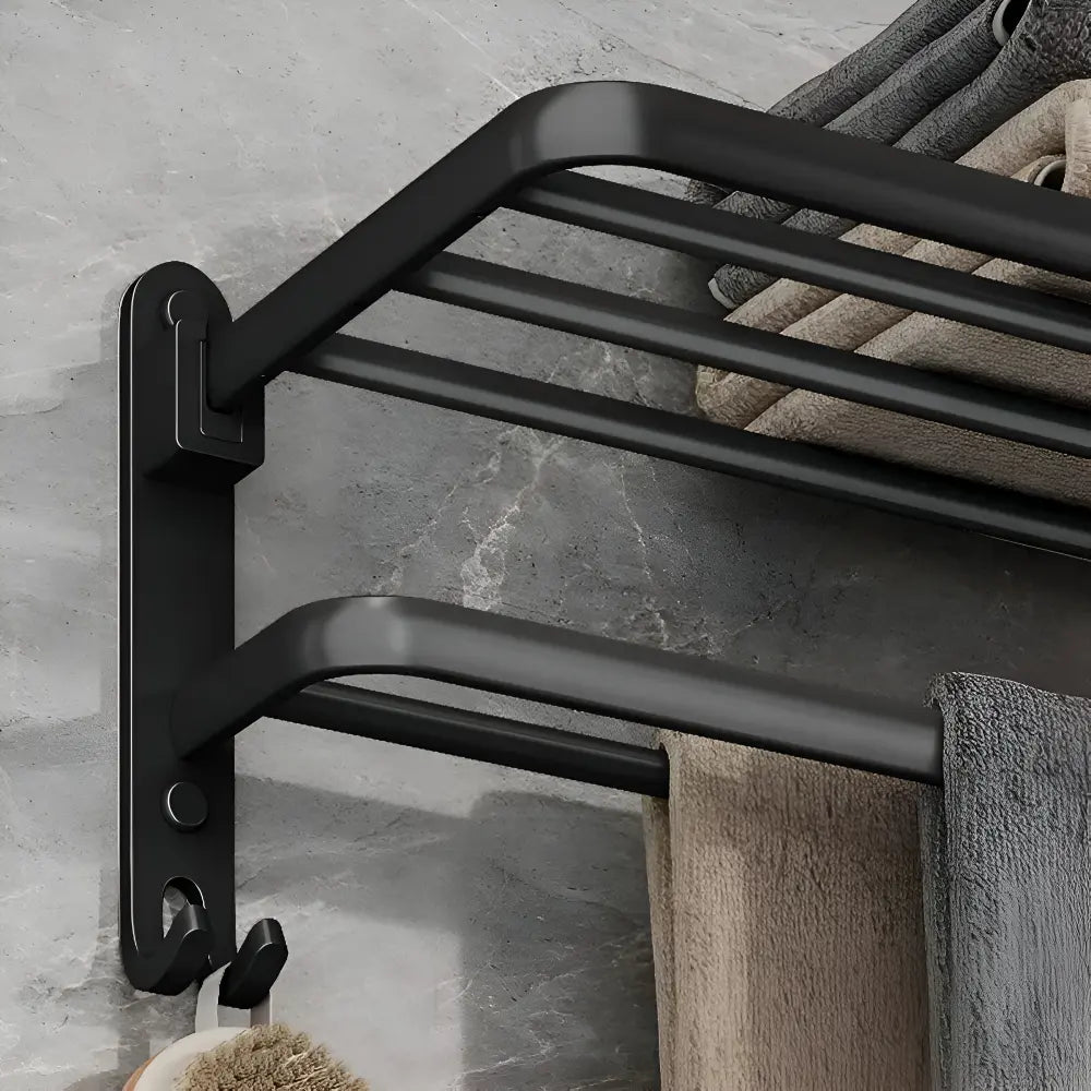 Towel Holder Wall-Mounted Aluminum Double Bar & Hooks 50cm
