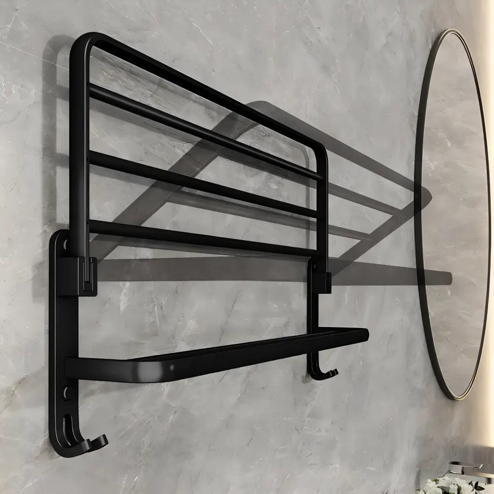 Towel Holder Wall-Mounted Aluminum Double Bar & Hooks 50cm