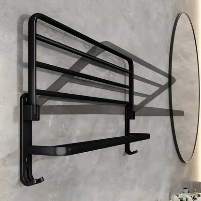 Towel Holder Wall-Mounted Aluminum Double Bar & Hooks 50cm