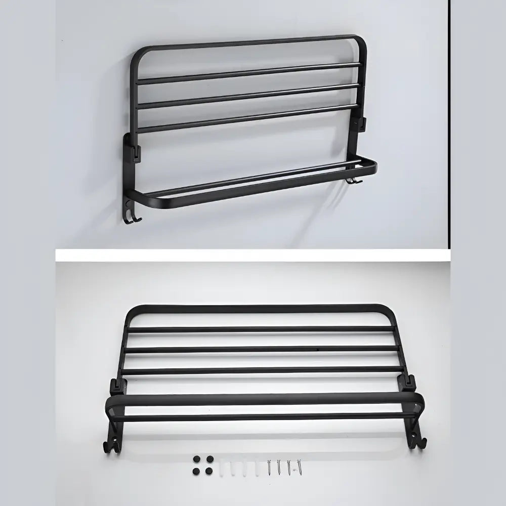 Towel Holder Wall-Mounted Aluminum Double Bar & Hooks 50cm