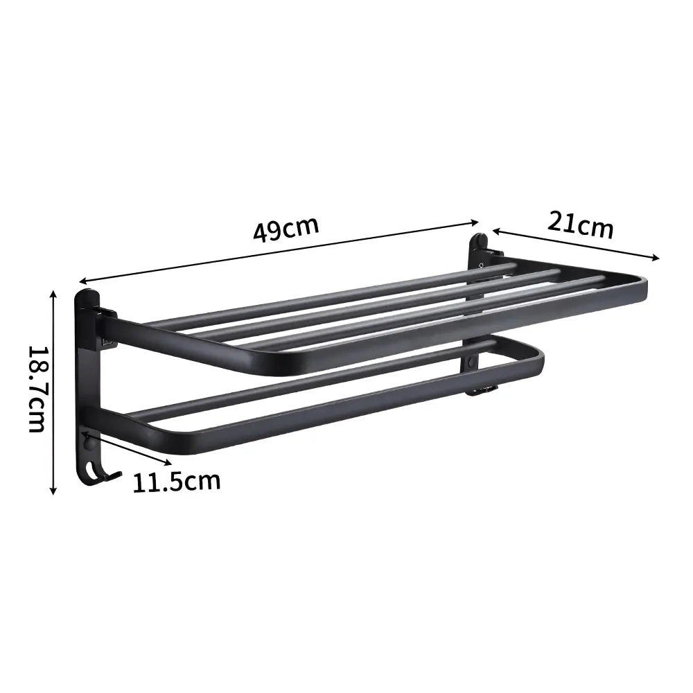 Towel Holder Wall-Mounted Aluminum Double Bar & Hooks 50cm