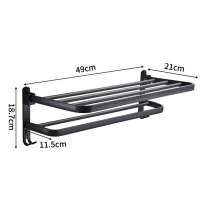 Towel Holder Wall-Mounted Aluminum Double Bar & Hooks 50cm