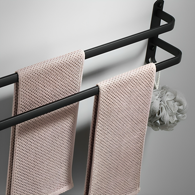 Towel Rack Anodized Aluminum No Drill Mount With Hooks