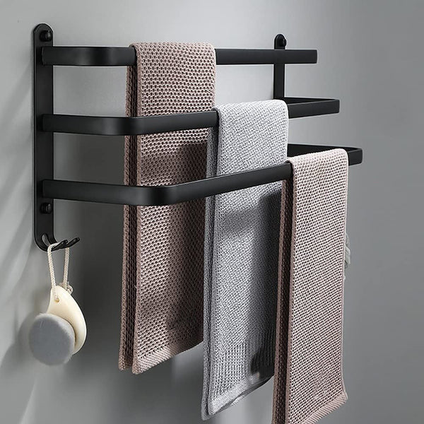 Towel Rack Anodized Aluminum No Drill Mount With Hooks