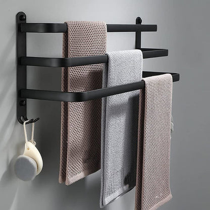 Towel Rack Anodized Aluminum No Drill Mount With Hooks