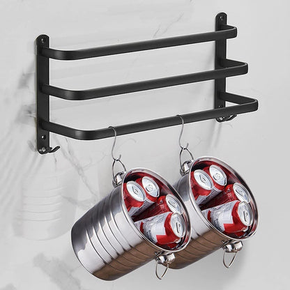 Towel Rack Anodized Aluminum No Drill Mount With Hooks