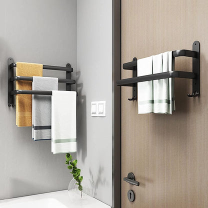 Towel Rack Anodized Aluminum No Drill Mount With Hooks