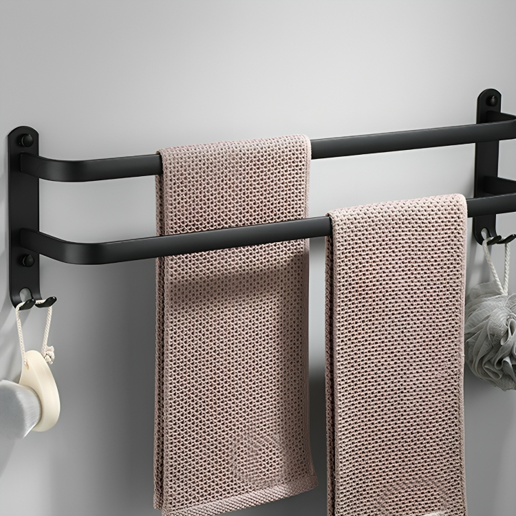 Towel Rack Anodized Aluminum No Drill Mount With Hooks