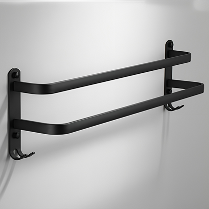 Towel Rack Anodized Aluminum No Drill Mount With Hooks