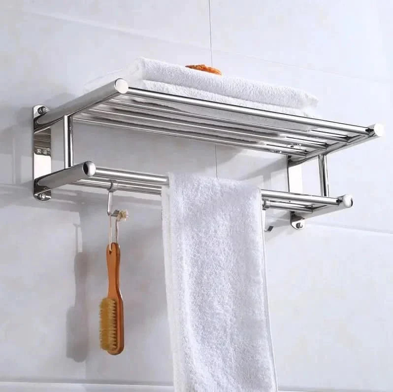 Towel Rack Wall-Mount Shelf Matte Brushed Stainless Steel