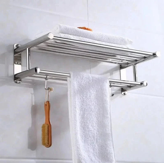 Towel Rack Wall-Mount Shelf Matte Brushed Stainless Steel