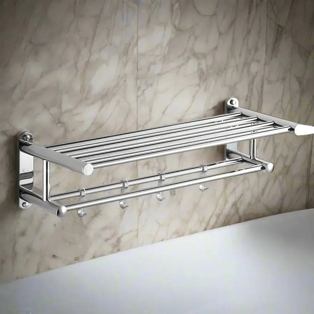 Towel Rack Wall-Mount Shelf Matte Brushed Stainless Steel