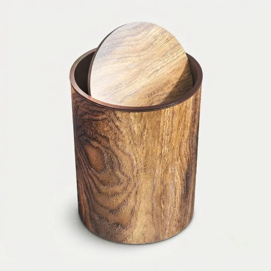 Trash Can Compact Wood Grain Swing Lid