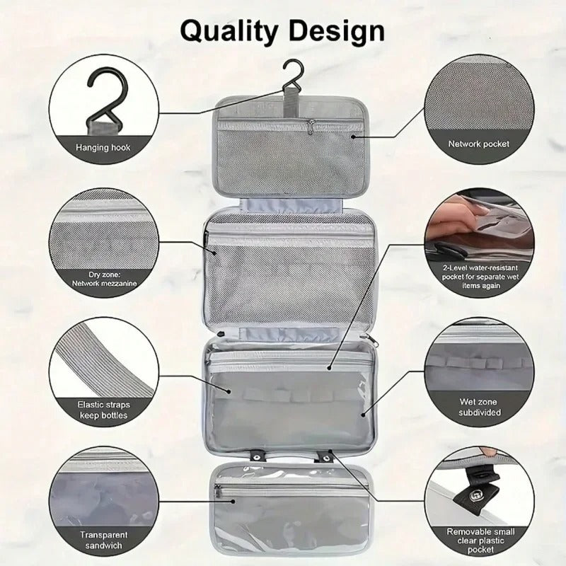 Travel Hanging Toiletry Bag Waterproof Polyester Four Compartments