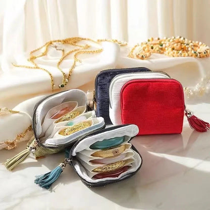 Travel Jewelry Box Five Compartments Flannel & Satin Lined