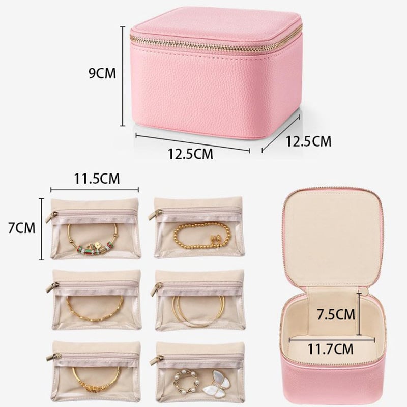 Travel Jewelry Case 12 Clear Zipper Compartments Faux Leather