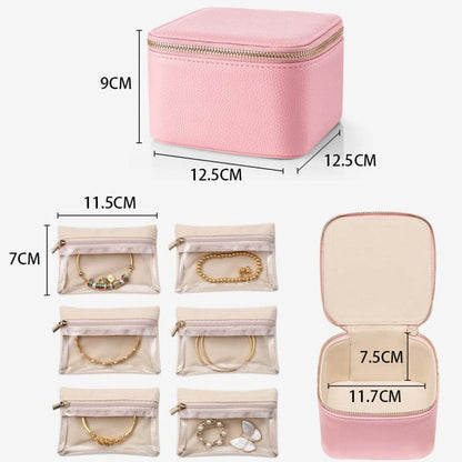Travel Jewelry Case 12 Clear Zipper Compartments Faux Leather