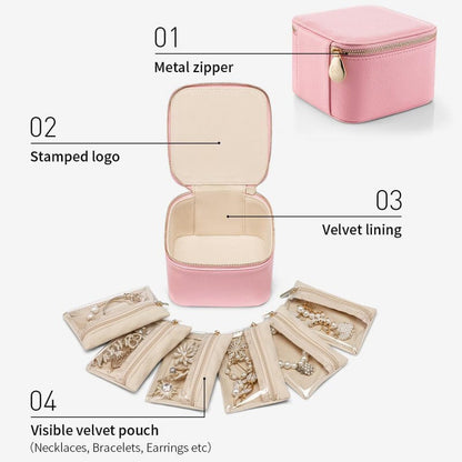 Travel Jewelry Case 12 Clear Zipper Compartments Faux Leather