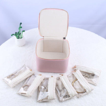 Travel Jewelry Case 12 Clear Zipper Compartments Faux Leather