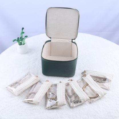 Travel Jewelry Case 12 Clear Zipper Compartments Faux Leather