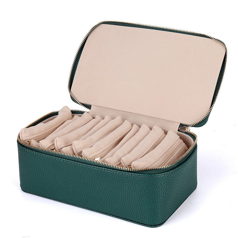 Travel Jewelry Case 12 Clear Zipper Compartments Faux Leather