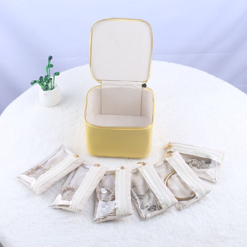 Travel Jewelry Case 12 Clear Zipper Compartments Faux Leather