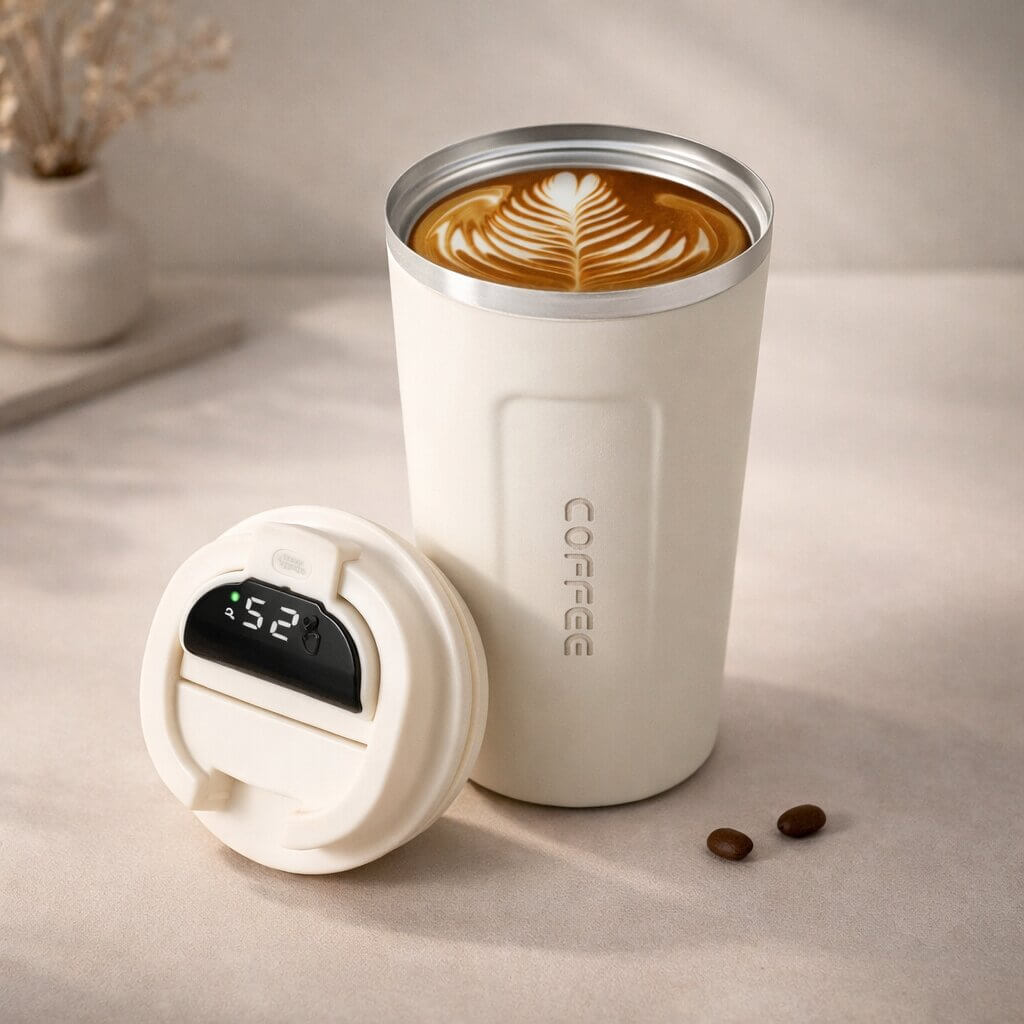 Travel Mug Digital Temp Lid Leak-Proof Vacuum-Insulated