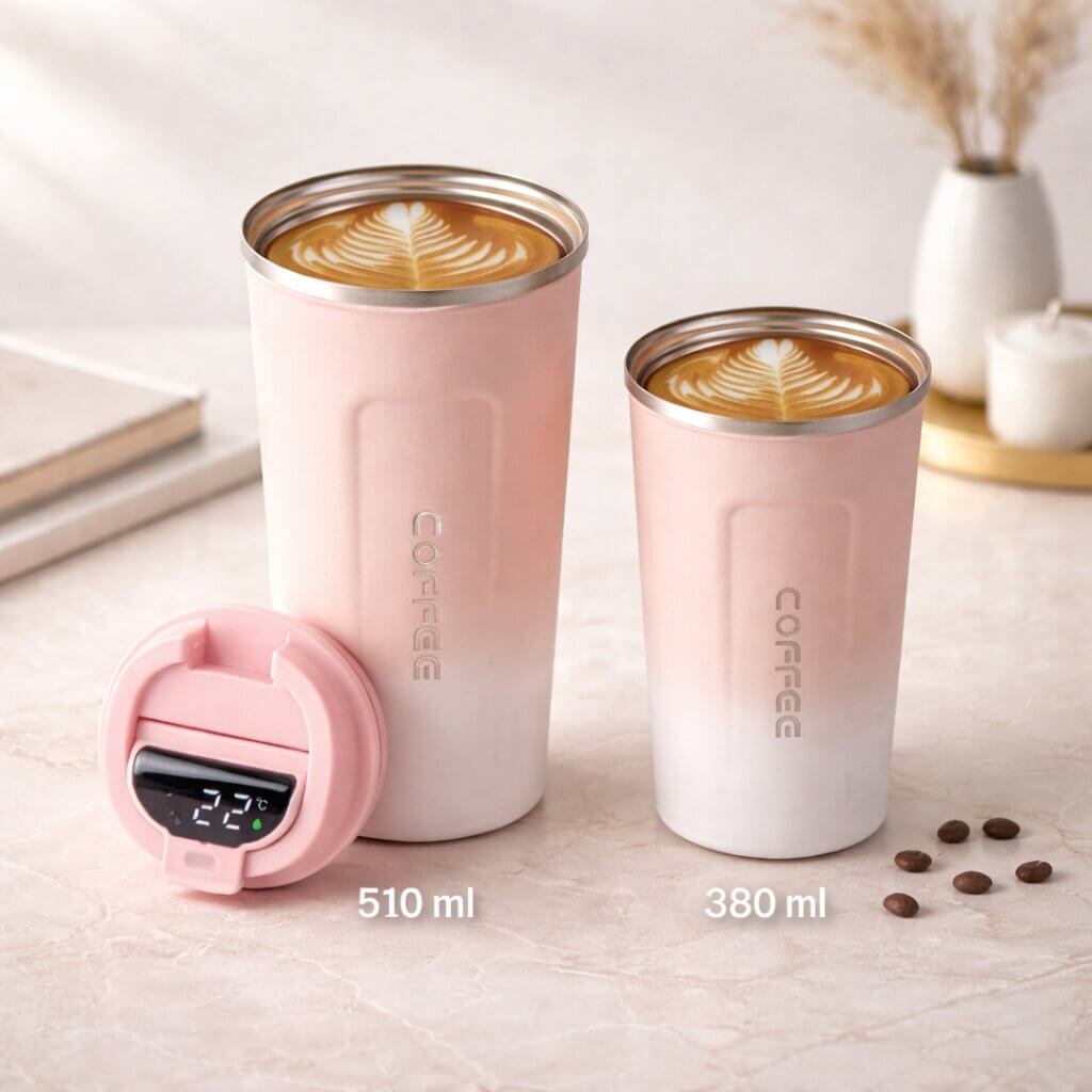 Travel Mug Digital Temp Lid Leak-Proof Vacuum-Insulated