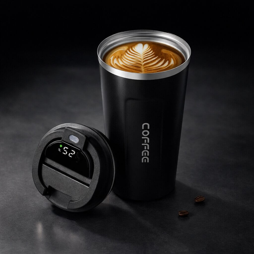 Travel Mug Digital Temp Lid Leak-Proof Vacuum-Insulated
