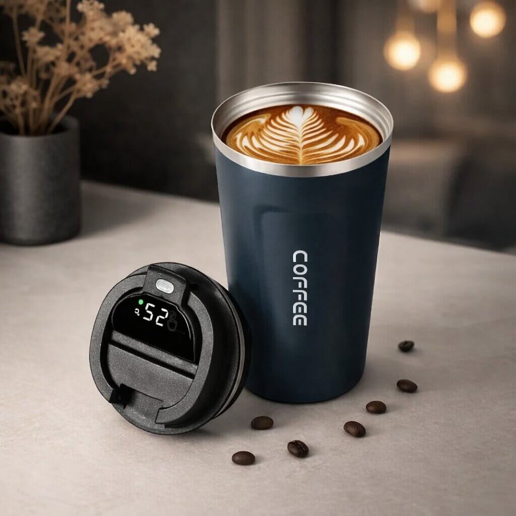 Travel Mug Digital Temp Lid Leak-Proof Vacuum-Insulated