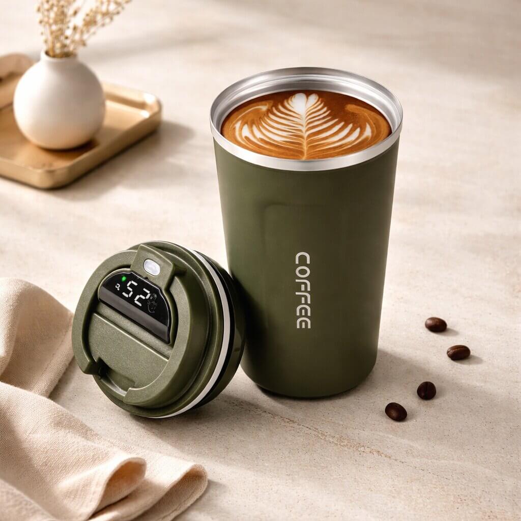 Travel Mug Digital Temp Lid Leak-Proof Vacuum-Insulated
