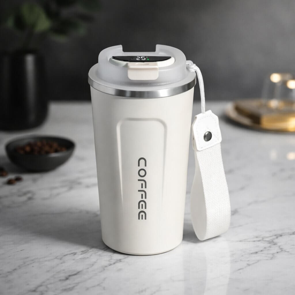 Travel Mug Digital Temp Lid Leak-Proof Vacuum-Insulated