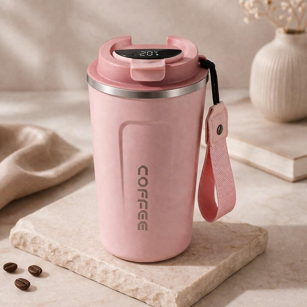 Travel Mug Digital Temp Lid Leak-Proof Vacuum-Insulated