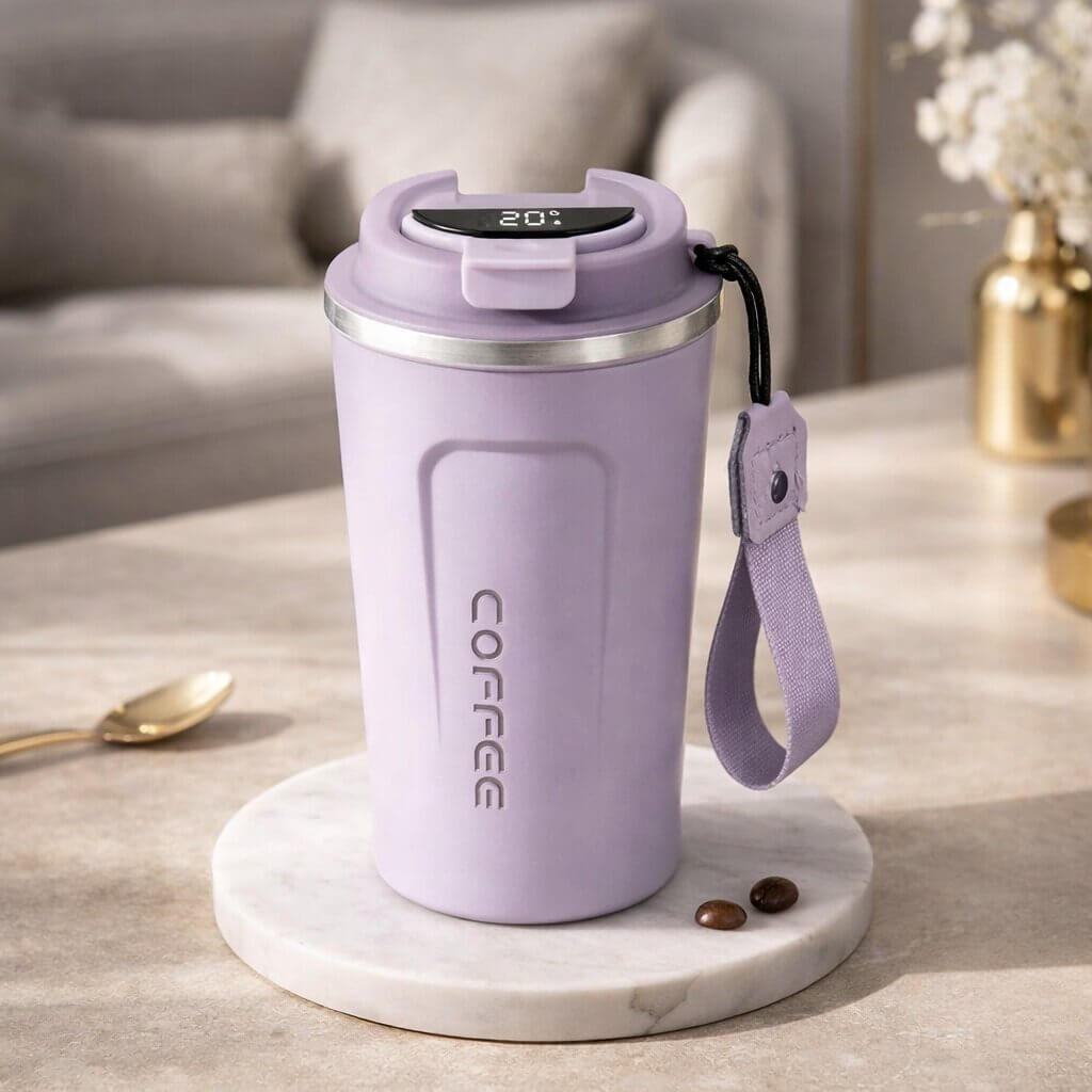 Travel Mug Digital Temp Lid Leak-Proof Vacuum-Insulated