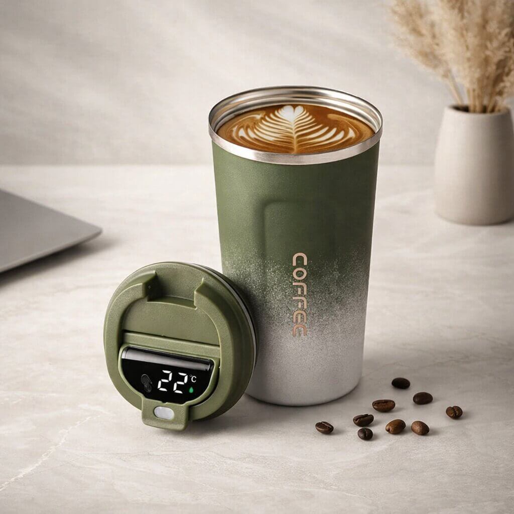Travel Mug Digital Temp Lid Leak-Proof Vacuum-Insulated