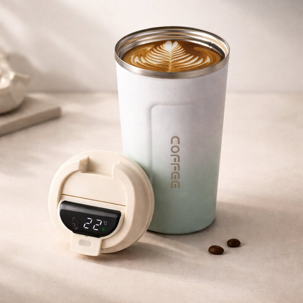 Travel Mug Digital Temp Lid Leak-Proof Vacuum-Insulated