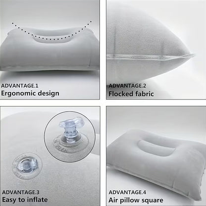 Travel Pillow Set Inflatable Neck & Lumbar Flocked