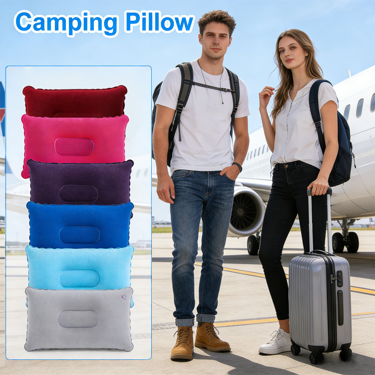 Travel Pillow Set Inflatable Neck & Lumbar Flocked