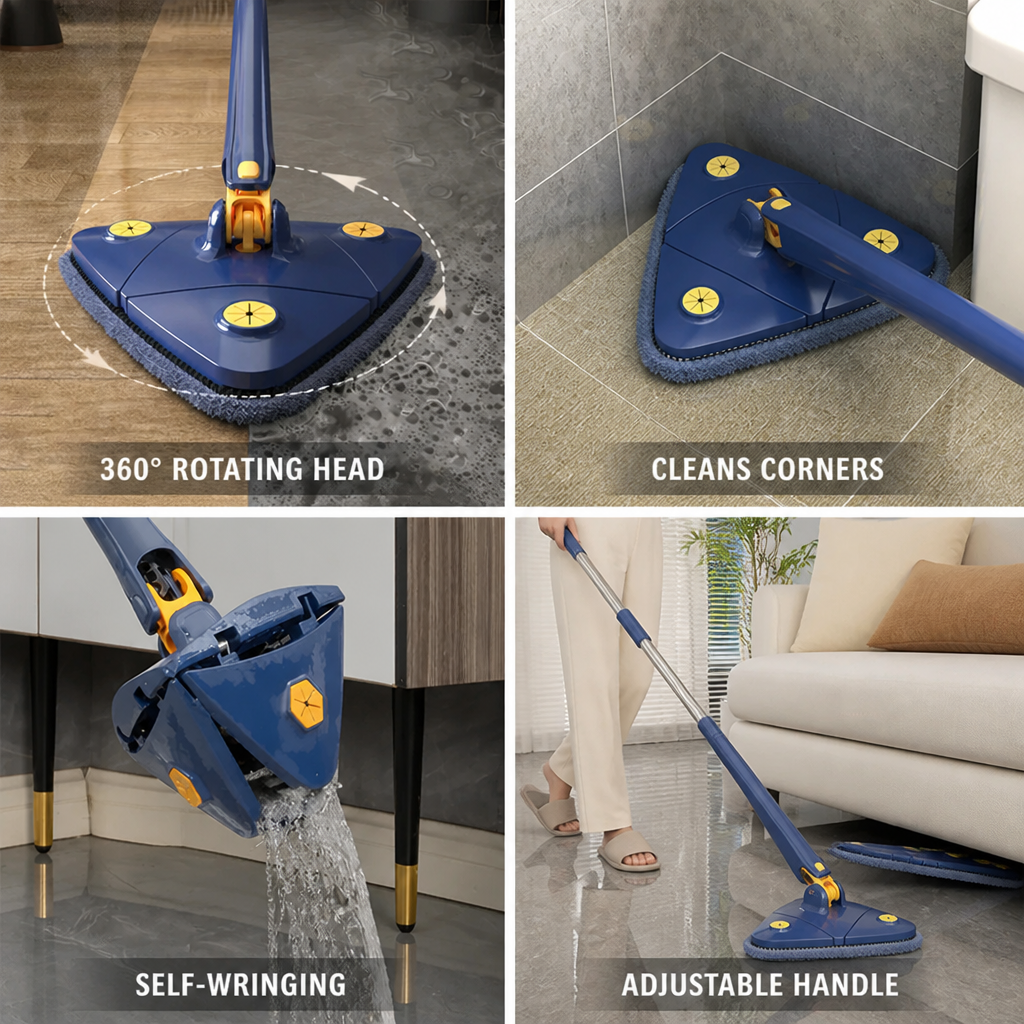 Triangle Mop 360° Rotating Self-Wringing & Telescopic Handle