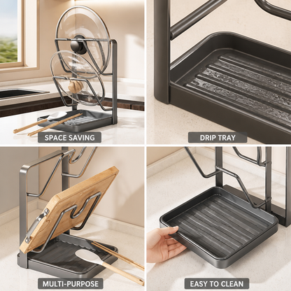 Two-Tier Metal Lid and Utensil Holder (Removable Drip Tray)